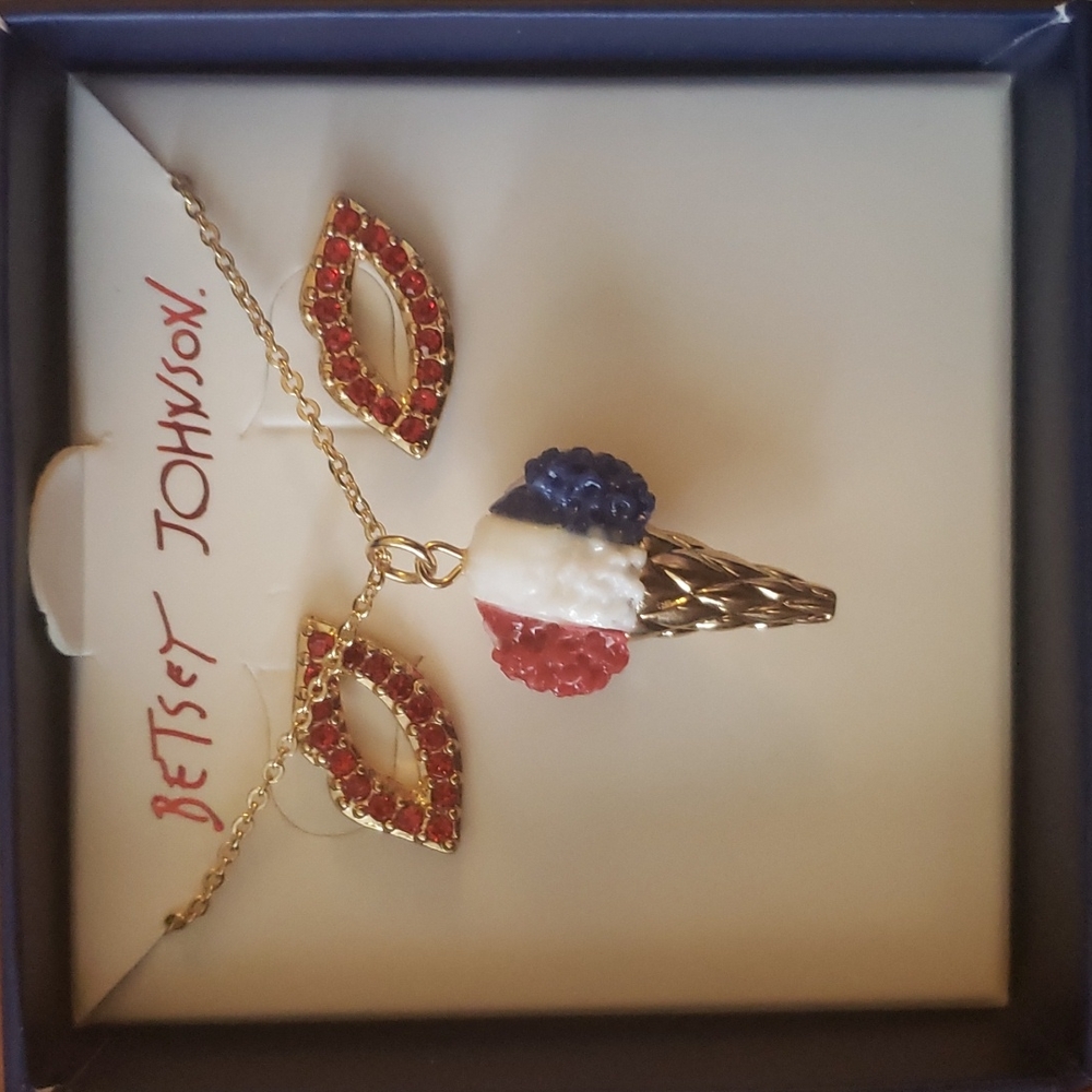 Betsey Johnson ice-cream necklace and lip earrings